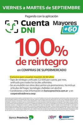 Catálogo Cooperativa Obrera en La Plata | Cuenta DNI Mayores - 100% de reintegro | 7/9/2023 - 30/9/2023