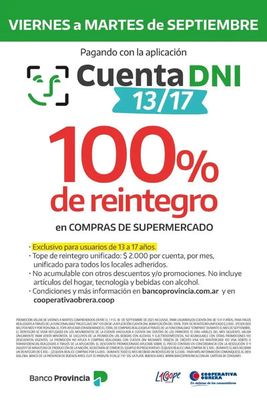 Catálogo Cooperativa Obrera en La Plata | Cuenta DNI - 100% de reintegro | 7/9/2023 - 30/9/2023