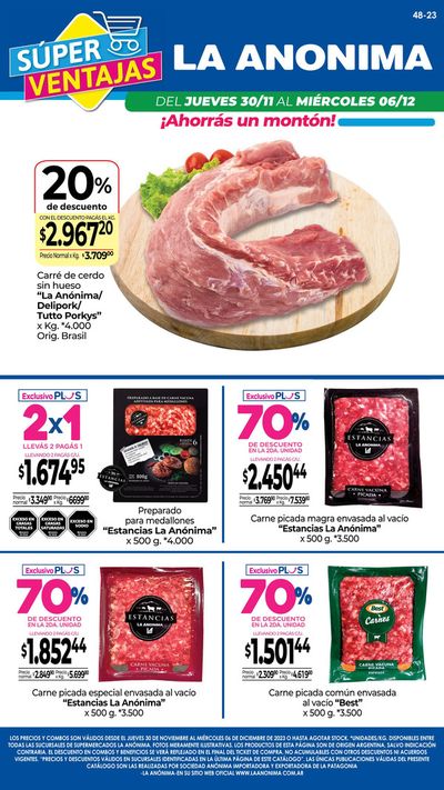 Ofertas de Hiper-Supermercados en Comodoro Rivadavia | Carnes, frutas y verduras de La Anonima | 1/12/2023 - 6/12/2023