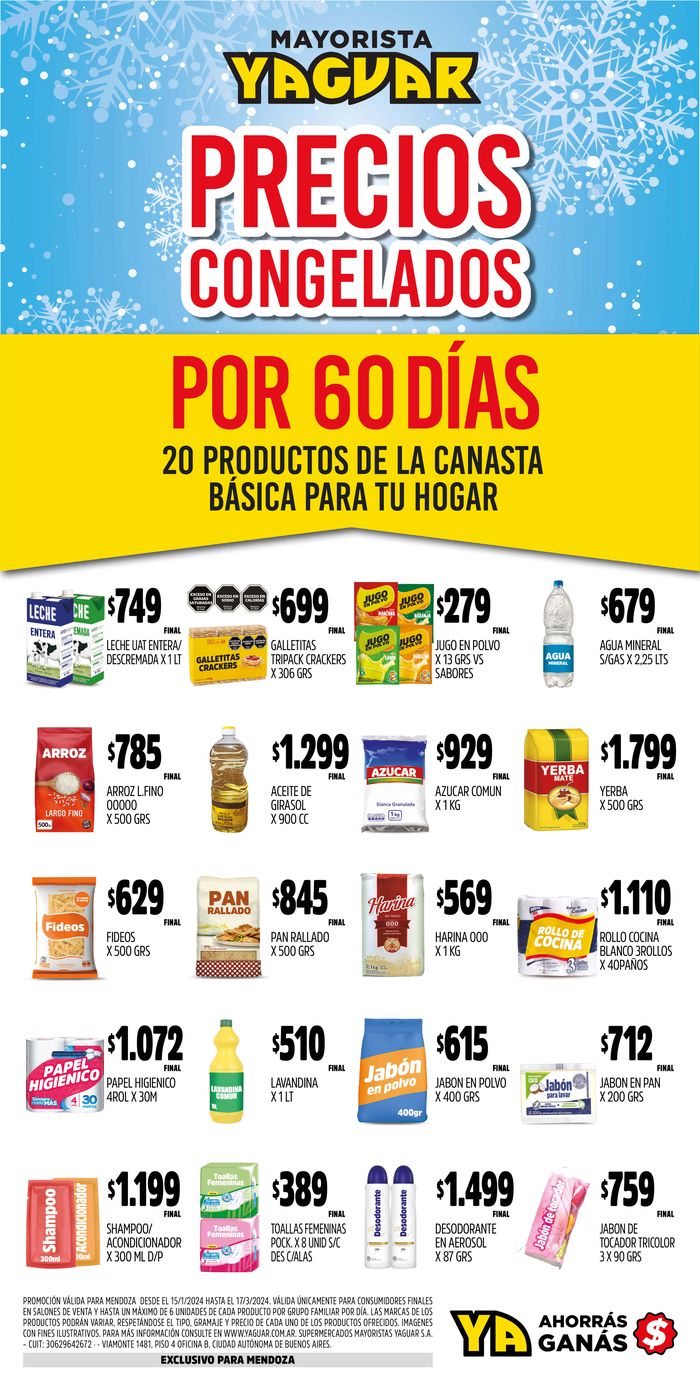 Catálogo Supermercados Yaguar en Mendoza | Precios congelados por 60 días | 19/1/2024 - 17/3/2024