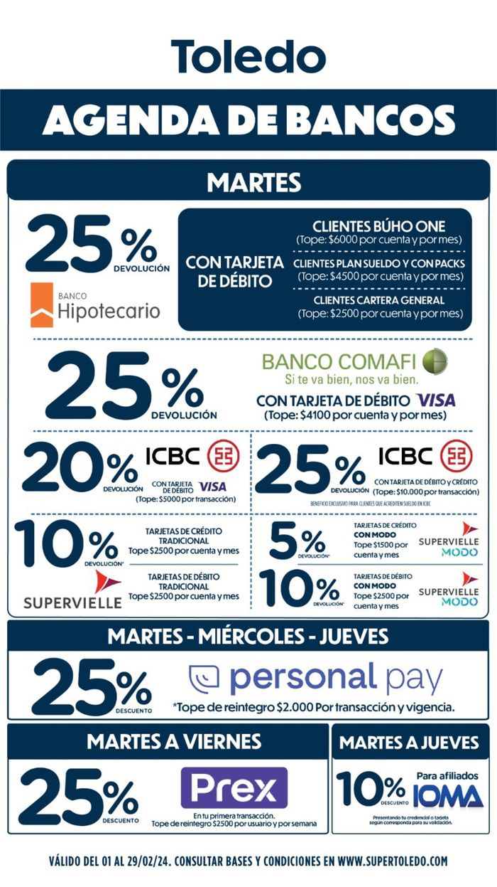 Catálogo Supermercados Toledo | Toledo Agenda de Bancos | 14/2/2024 - 29/2/2024