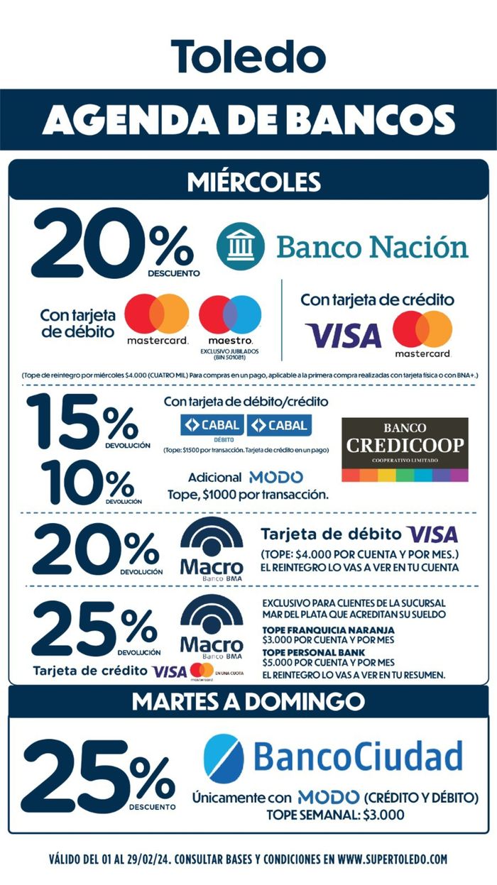 Catálogo Supermercados Toledo | Toledo Agenda de Bancos | 14/2/2024 - 29/2/2024