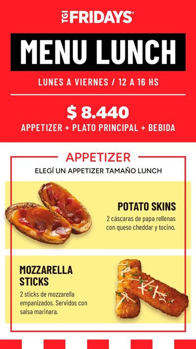 Ofertas de Restaurantes en Vicente López | Menu Lunch Promos TGI Friday's de TGI Friday's | 20/2/2024 - 23/2/2024