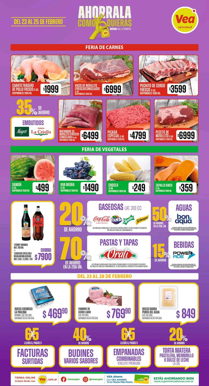 Catálogo Supermercados Vea en Rosario | Ofertas Supermercados Vea FDS ACQ NEA | 23/2/2024 - 25/2/2024