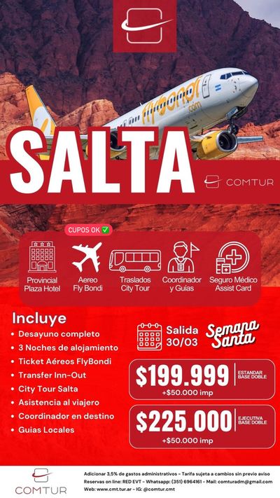 Ofertas de Viajes en San Lorenzo (Salta) | Ofertas Viajes Comtur de Comtur | 27/2/2024 - 30/3/2024