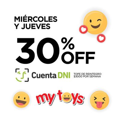 Ofertas de Juguetes, Niños y Bebés en Quilmes | Miércoles y Jueves 30% off Cuenta DNI de My Toys | 6/3/2024 - 28/3/2024