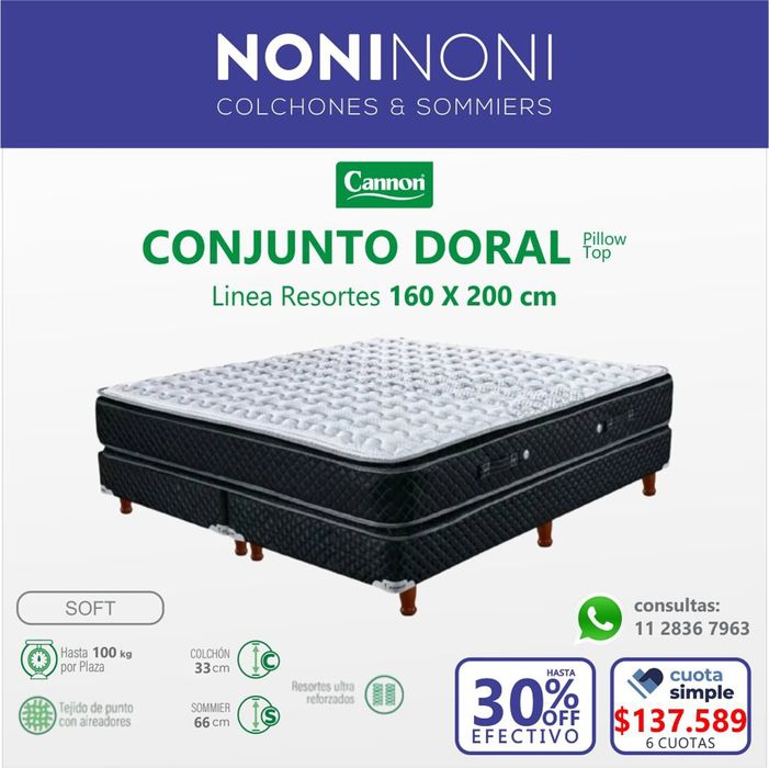 Catálogo Noni Noni Colchones en Morón | Conjunto Doral Cannon 30% off efectivo | 13/3/2024 - 31/3/2024