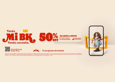 Ofertas de Restaurantes en Martínez | 50% off de lunes a jueves de Burger King | 20/3/2024 - 31/3/2024