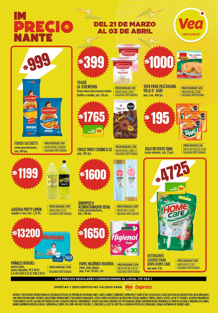 Catálogo Supermercados Vea en Bahía Blanca | Ofertas Supermercados Vea BS AS  | 25/3/2024 - 3/4/2024