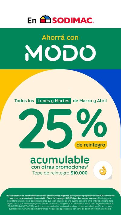 Ofertas de Muebles y Decoración | Todos los lunes y martes 25% de reintegro de Sodimac | 26/3/2024 - 30/4/2024