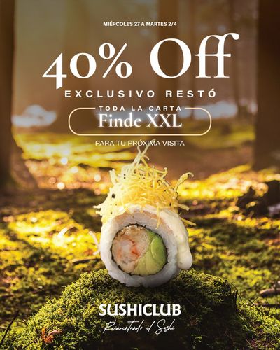 Ofertas de Restaurantes en Vicente López | 40% Off Exclusivo Restó de Sushi Club | 27/3/2024 - 2/4/2024