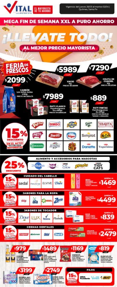 Ofertas de Hiper-Supermercados en Esperanza | Ahorrá y disfrutá en familia - QSF de Supermayorista Vital | 28/3/2024 - 2/4/2024