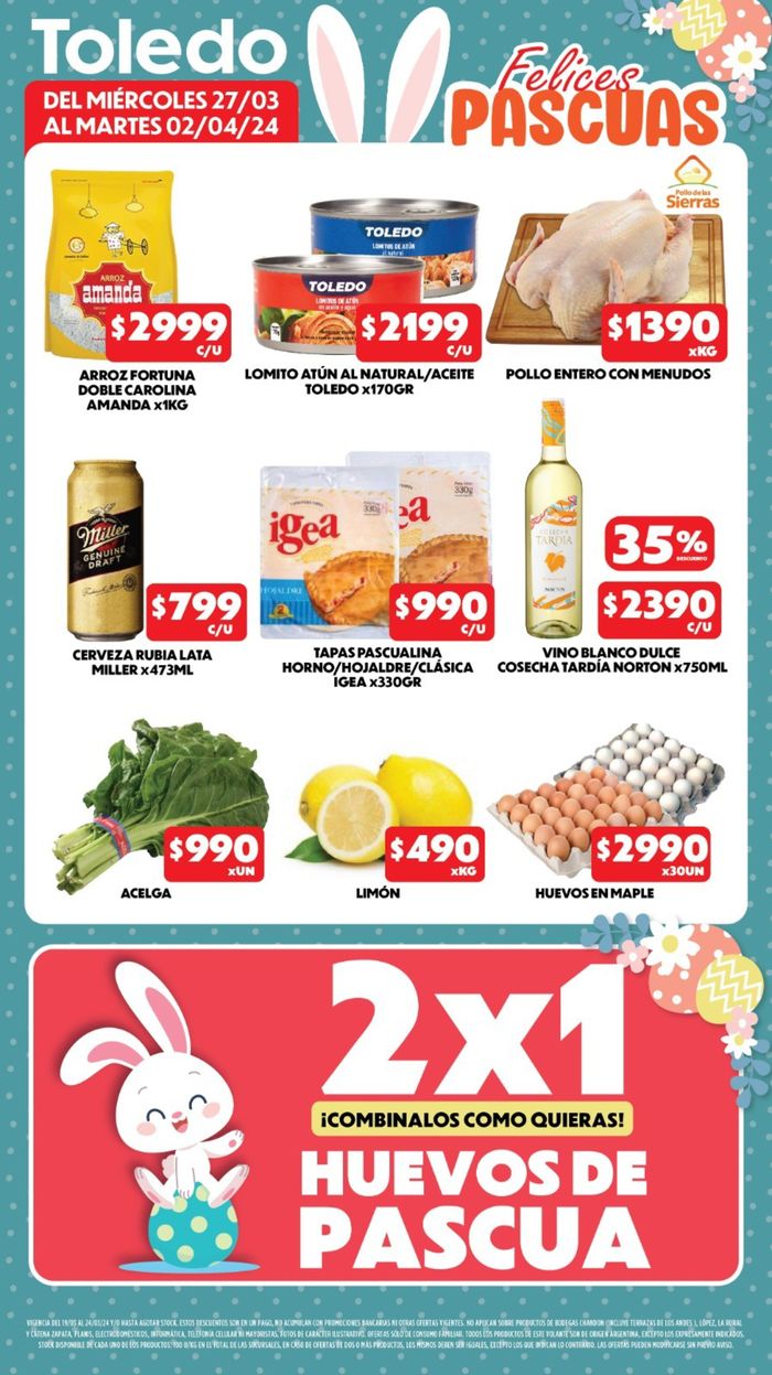 Catálogo Supermercados Toledo en Mar del Plata | Catálogo Supermercados Toledo - Felices Pascuas | 28/3/2024 - 2/4/2024