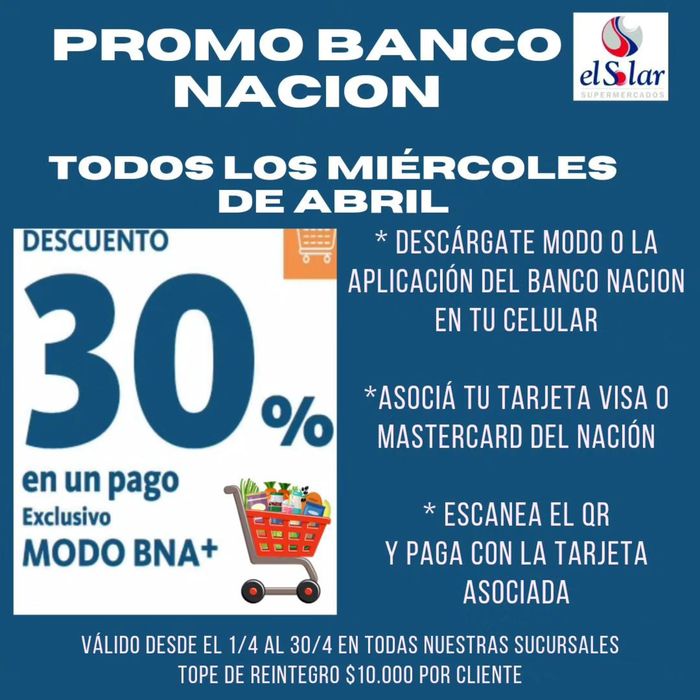 Catálogo El Solar Supermercados | Promo Banco Nacion Miércoles 30% off | 2/4/2024 - 30/4/2024