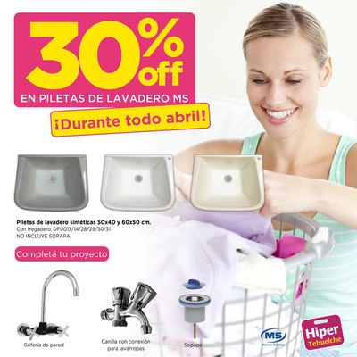 Ofertas de Hiper-Supermercados en Centenario | 30% off en piletas de lavadero MS de Hipertehuelche | 5/4/2024 - 30/4/2024