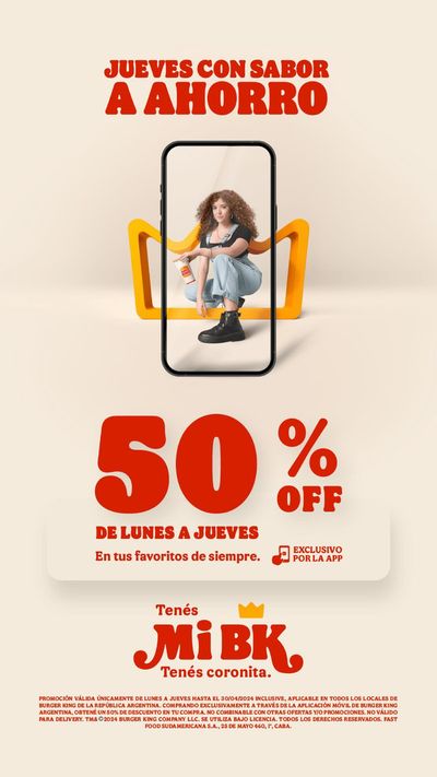 Ofertas de Restaurantes en San Martín | 50% OFF de lunes a jueves de Burger King | 8/4/2024 - 30/4/2024
