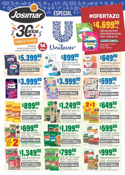 Ofertas de Hiper-Supermercados en El Jagüel | Ofertazos Josimar al 18/04 de Josimar | 8/4/2024 - 18/4/2024