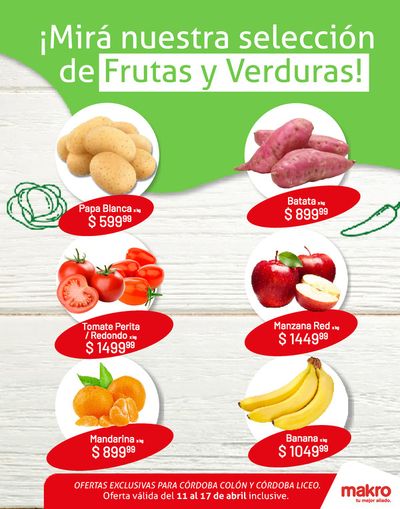 Ofertas de Hiper-Supermercados en Río Cuarto | Frutas y Verduras Makro Córdoba de Makro | 11/4/2024 - 17/4/2024