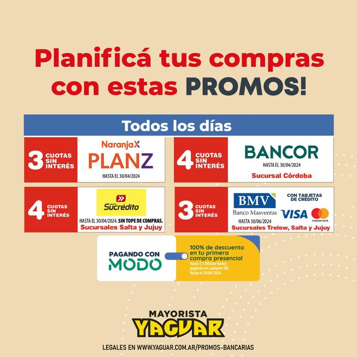 Catálogo Supermercados Yaguar en Floresta | Promociones Bancarias Supermercados Yaguar | 12/4/2024 - 30/6/2024