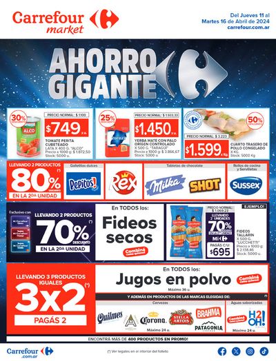 Ofertas de Hiper-Supermercados en Avellaneda (Buenos Aires) | Catálogo Ahorro Gigante Market BS AS de Carrefour Market | 12/4/2024 - 16/4/2024