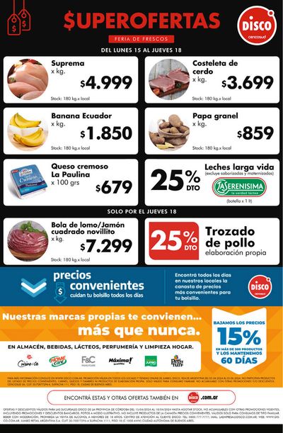 Ofertas de Hiper-Supermercados en Villa Carlos Paz | Feria de Frescos | Córdoba de Disco | 15/4/2024 - 18/4/2024