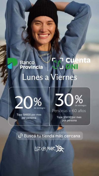 Ofertas de Ropa, Zapatos y Accesorios en Cariló | Lunes a Viernes 20% al 30% de reintegro de Luz de Mar | 17/4/2024 - 30/4/2024