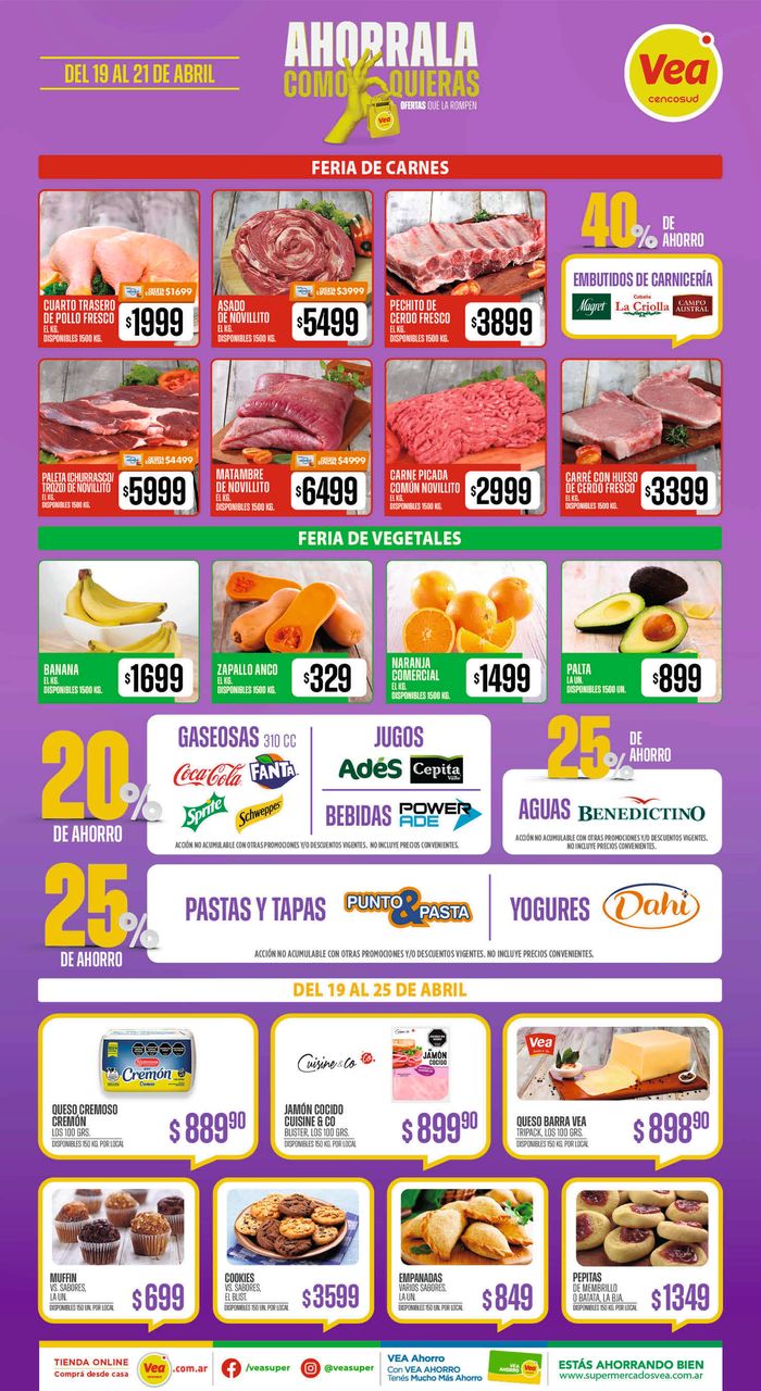 Catálogo Supermercados Vea en Chivilcoy | Ofertas Supermercados Vea FDS ACQ NEA  | 19/4/2024 - 21/4/2024