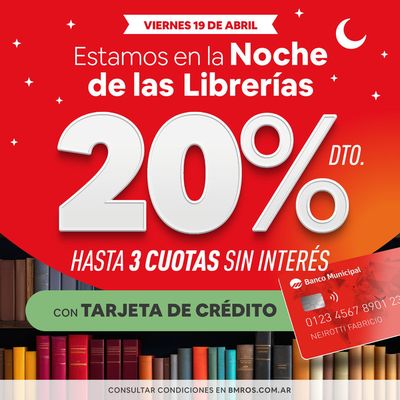 Ofertas de Bancos y Seguros en Arroyo Seco | Estamos en la Noche de las Librerías 20% dto de Banco Municipal | 19/4/2024 - 19/4/2024