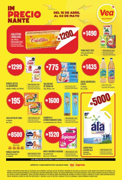 Catálogo Supermercados Vea en Mendoza | Ofertas Supermercados Vea - Cuyo  | 22/4/2024 - 2/5/2024