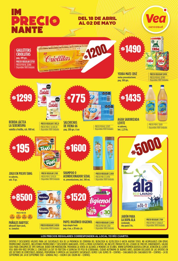 Catálogo Supermercados Vea en Río Tercero | Im-Precio-Nante Vea | Córdoba  | 22/4/2024 - 2/5/2024
