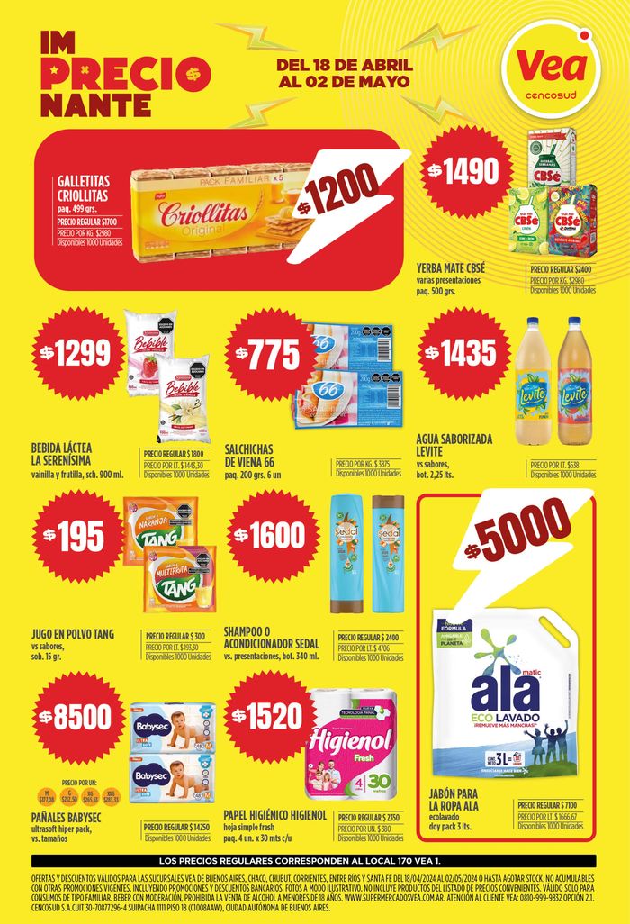 Catálogo Supermercados Vea en Hurlingham | Im-Precio-Nante Vea | Buenos Aires  | 22/4/2024 - 2/5/2024
