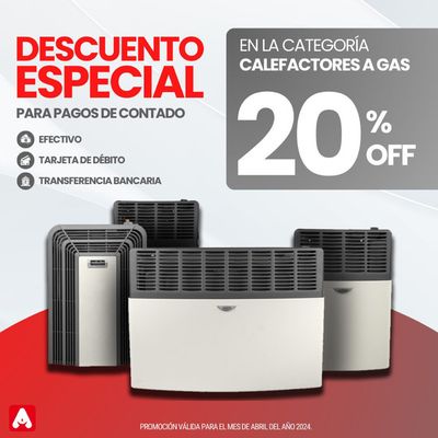 Ofertas de Muebles y Decoración en Córdoba | Descuento especial 20% off en Calefactores a gas de Ama Hogar | 24/4/2024 - 30/4/2024