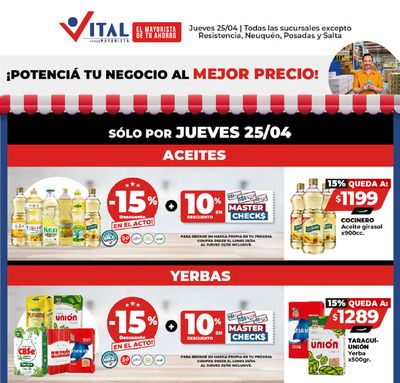 Ofertas de Hiper-Supermercados en Punta Alta | ¡¡Solo por hoy!! de Supermayorista Vital | 25/4/2024 - 25/4/2024