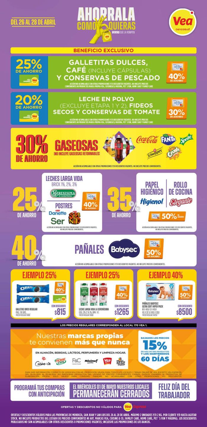 Catálogo Supermercados Vea en General Alvear (Mendoza) | Supermercados Vea Fin de Semana | 26/4/2024 - 28/4/2024