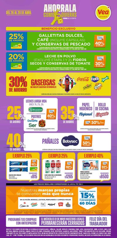 Ofertas de Hiper-Supermercados en Chajarí | Supermercados Vea Fin de semana #3 de Supermercados Vea | 26/4/2024 - 28/4/2024