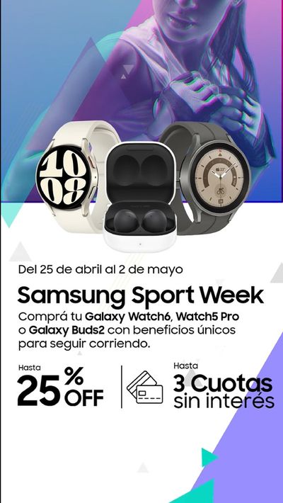 Ofertas de Electrónica y Electrodomésticos en Microcentro | Samsung Sport Week Hasta 25% off de Samsung | 26/4/2024 - 2/5/2024
