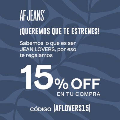 Ofertas de Ropa, Zapatos y Accesorios en Villa María | 15% off en tu compra de Af Jeans | 30/4/2024 - 31/5/2024