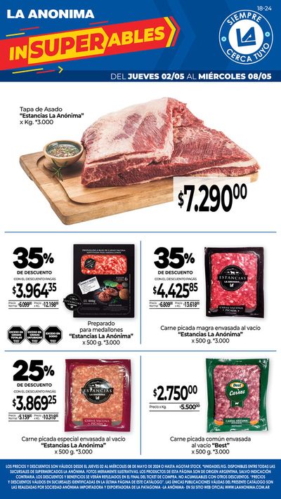 Ofertas de Hiper-Supermercados en Caleta Olivia | Carnes, frutas y verduras z10 de La Anonima | 2/5/2024 - 8/5/2024