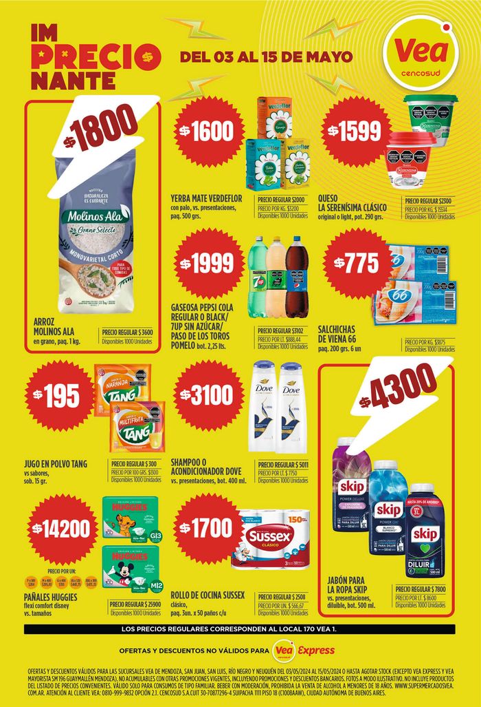 Catálogo Supermercados Vea en Rodeo de la Cruz | Supermercados Vea Im-Precio-Nante Mendoza | 7/5/2024 - 15/5/2024