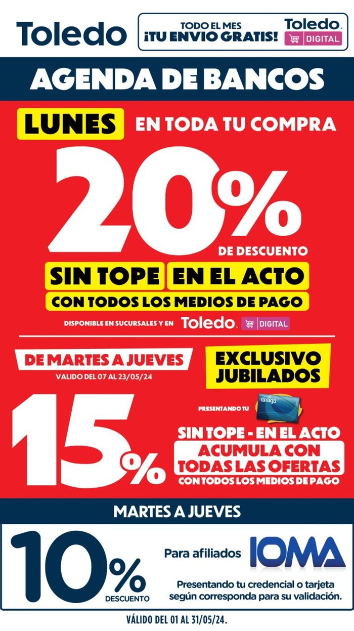 Catálogo Supermercados Toledo en Miramar (Buenos Aires) | Promociones bancarias Mayo Super Toledo | 7/5/2024 - 31/5/2024