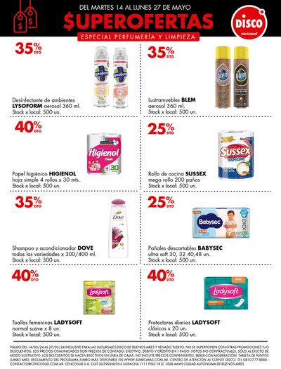 Ofertas de Hiper-Supermercados en Mar del Plata | Superofertas en Perfumeria y Limpieza 2Q de Disco | 14/5/2024 - 27/5/2024