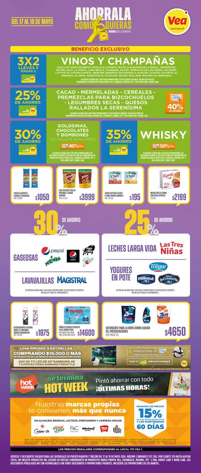 Ofertas de Hiper-Supermercados en Puerto Madryn | Supermercados Vea Fin de Semana Chubut de Supermercados Vea | 17/5/2024 - 19/5/2024