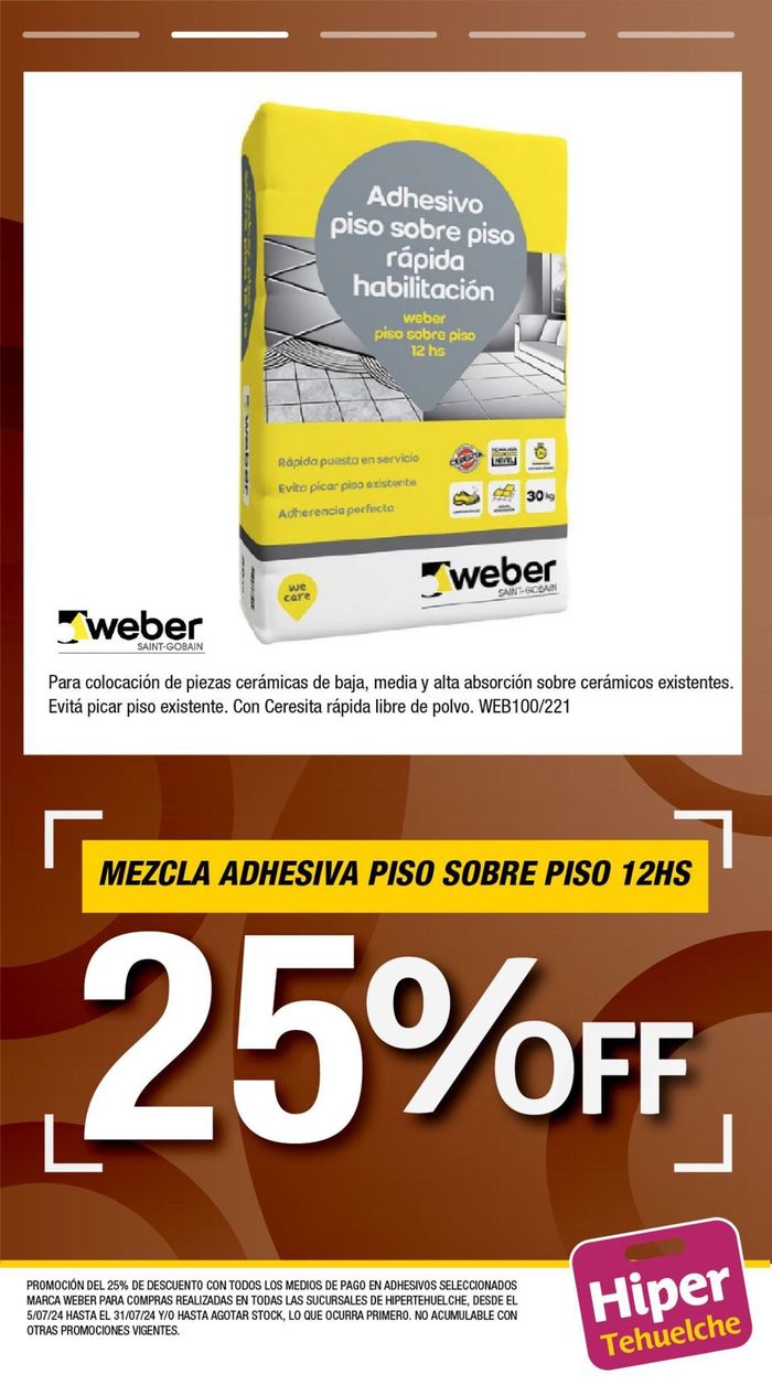 Catálogo Hipertehuelche en Comodoro Rivadavia | 25% off en adhesivos seleccionados Weber | 9/7/2024 - 31/7/2024