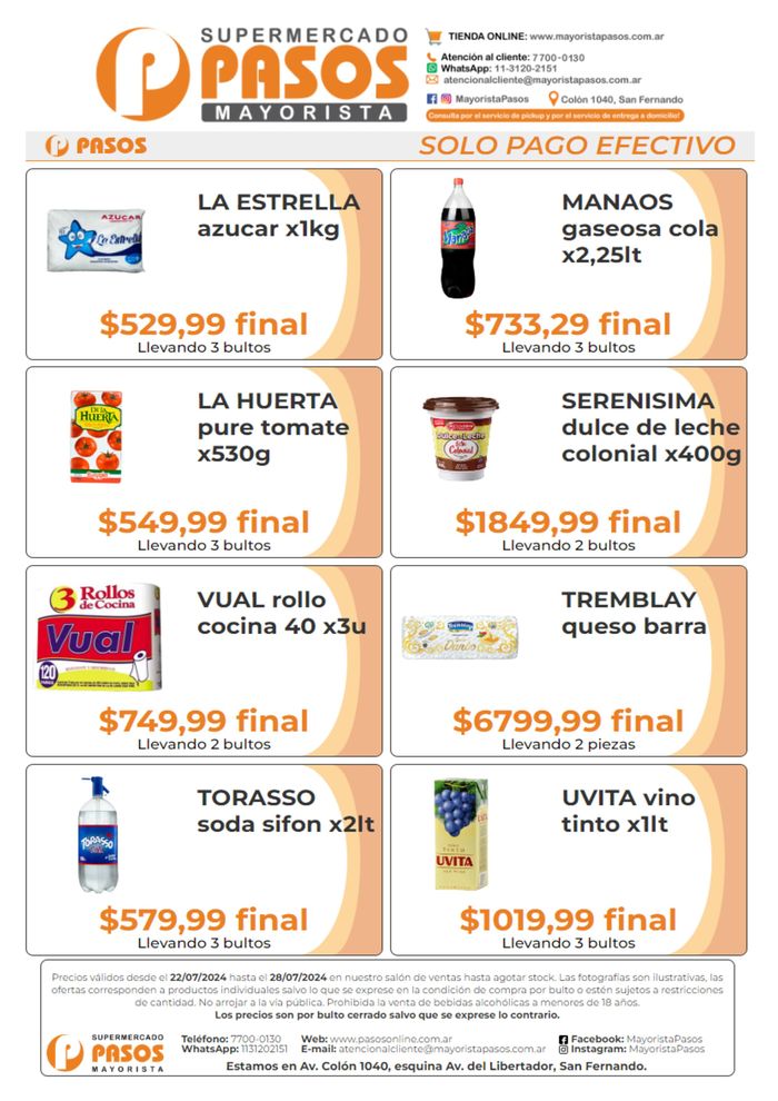 Catálogo Pasos Supermercado en Morón | Feria de descuentos Pasos Mayorista | 22/7/2024 - 28/7/2024