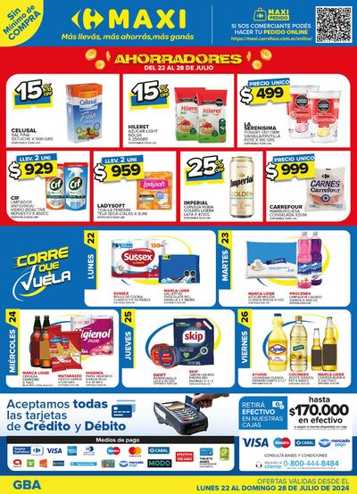 Ofertas de Hiper-Supermercados en San Martín | OFERTAS SEMANALES - GBA de Carrefour Maxi | 22/7/2024 - 28/7/2024