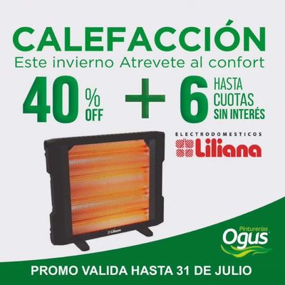 Ofertas de Ferreterías y Jardín en Berazategui | Calefacción 40% OFF + hasta 6 cuotas sin interés de Pinturerías Ogus | 24/7/2024 - 31/7/2024