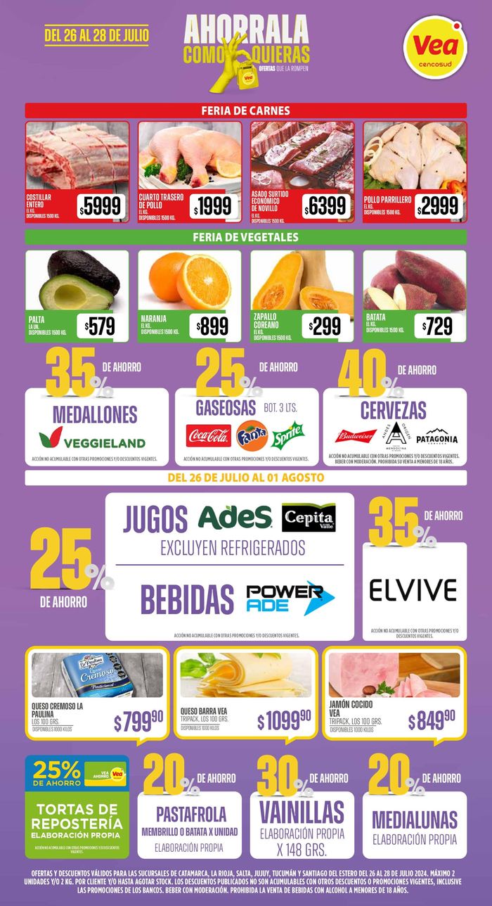 Catálogo Supermercados Vea en San Miguel de Tucumán | Ofertas FDS Supermercados Vea NOA | 26/7/2024 - 28/7/2024