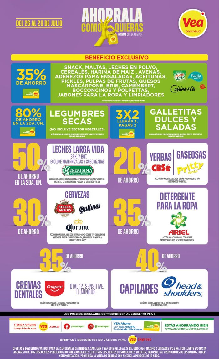 Catálogo Supermercados Vea en Mendoza | Ofertas FDS Supermercados Vea Cuyo | 26/7/2024 - 28/7/2024