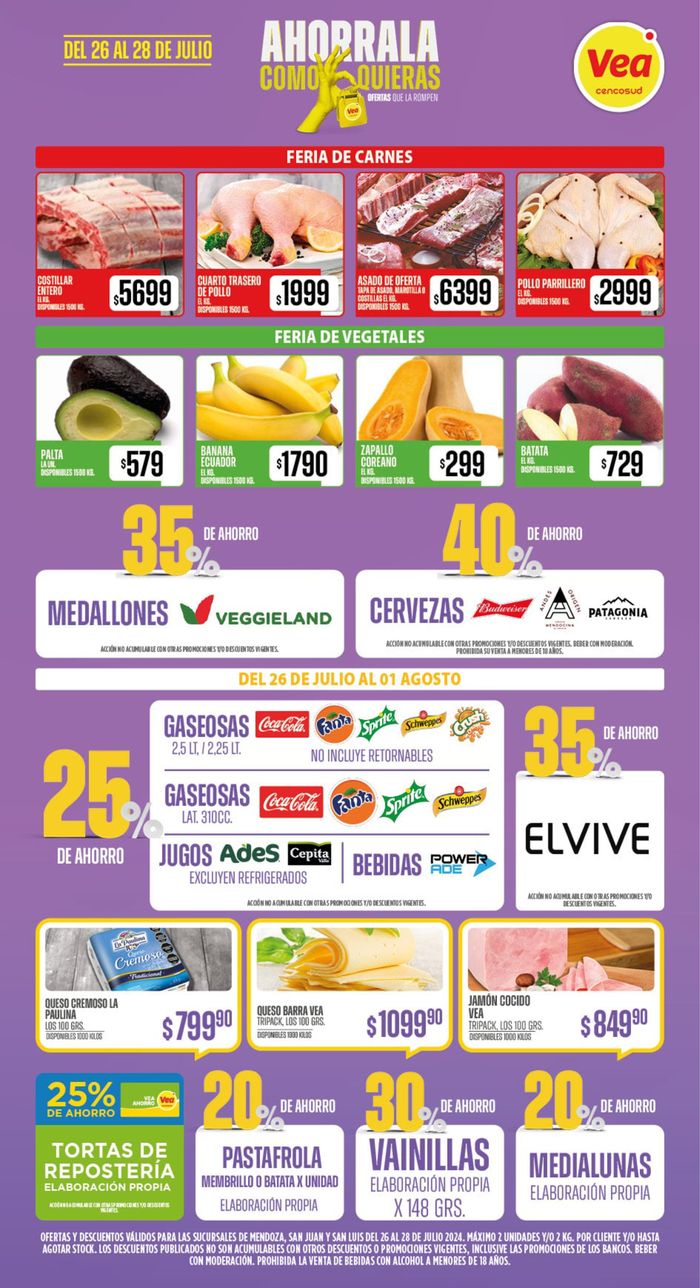 Catálogo Supermercados Vea | Ofertas FDS Supermercados Vea Cuyo | 26/7/2024 - 28/7/2024