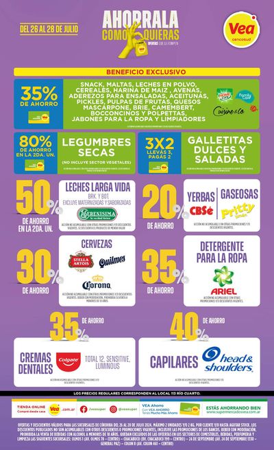Catálogo Supermercados Vea | Ofertas FDS Supermercados Vea Córdoba | 26/7/2024 - 28/7/2024